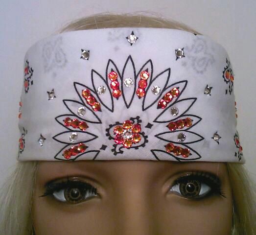 White bandana with Fire Opal Orange and Clear 