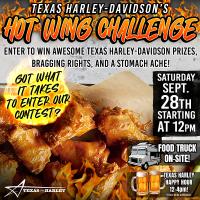 Texas Harley Davidson Hot Wing Challenger and Happy Hour