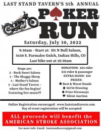 5th Annual Last Stand Tavern Poker Run benefitting the American Stroke Assoc.