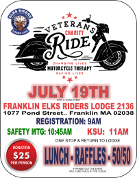 Franklin Elks Veterans Bike Run  July 19th