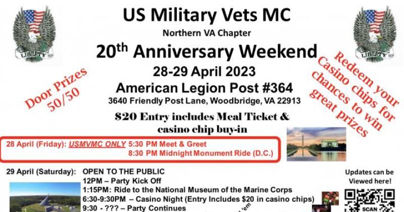 U.S. Military Vets MC Northern VA Chapter 20th Anniversary Weekend
